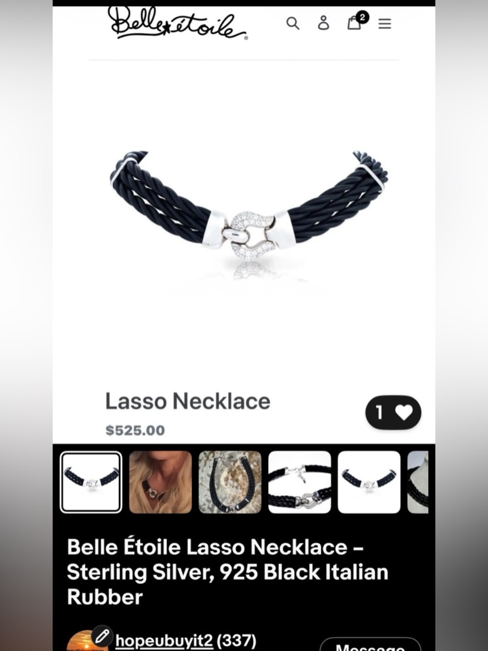 Lasso Necklace in Black with Sterling Silver